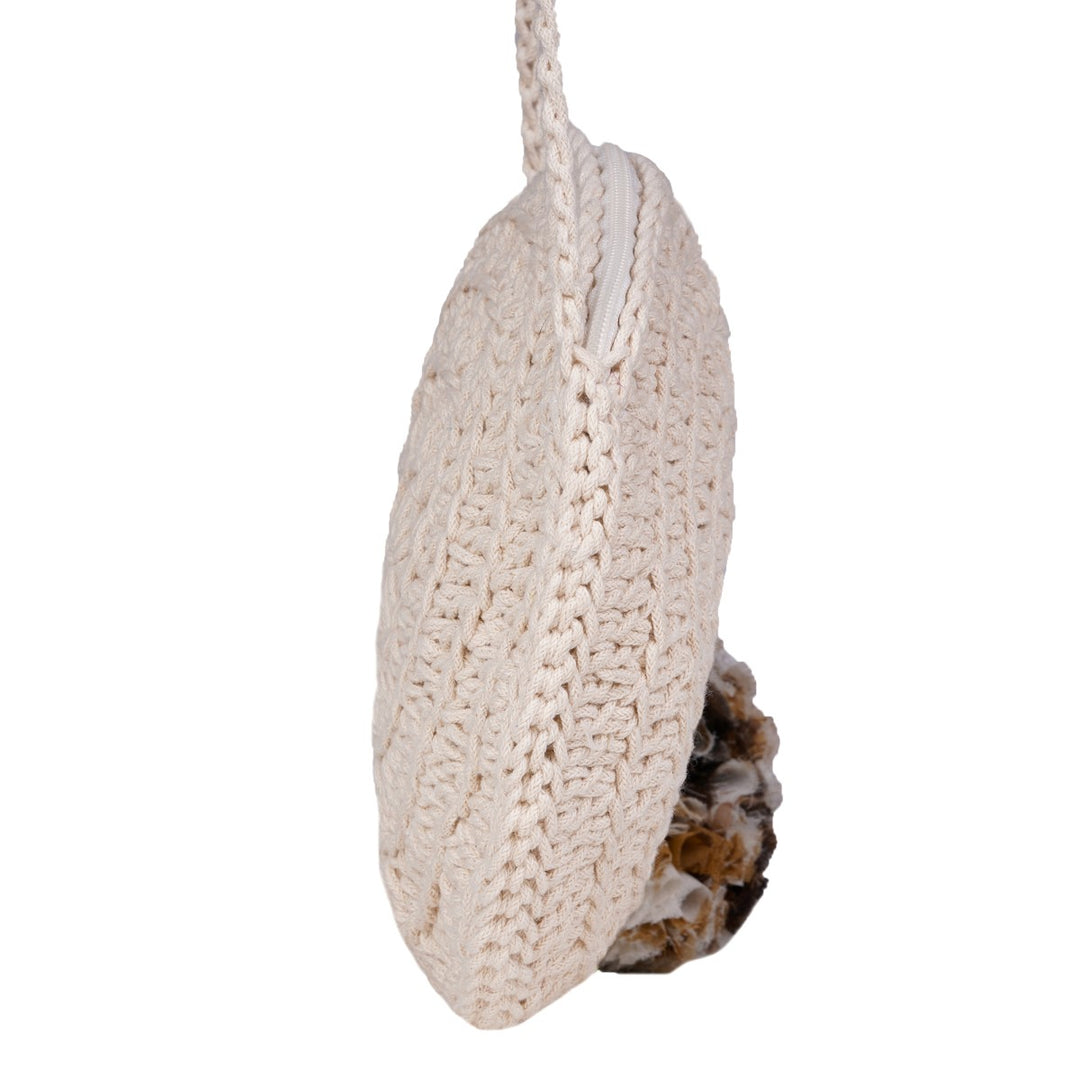 Miniature Round Mini Sling Bag | Hand-Crochet | Cotton Yarn | Off White