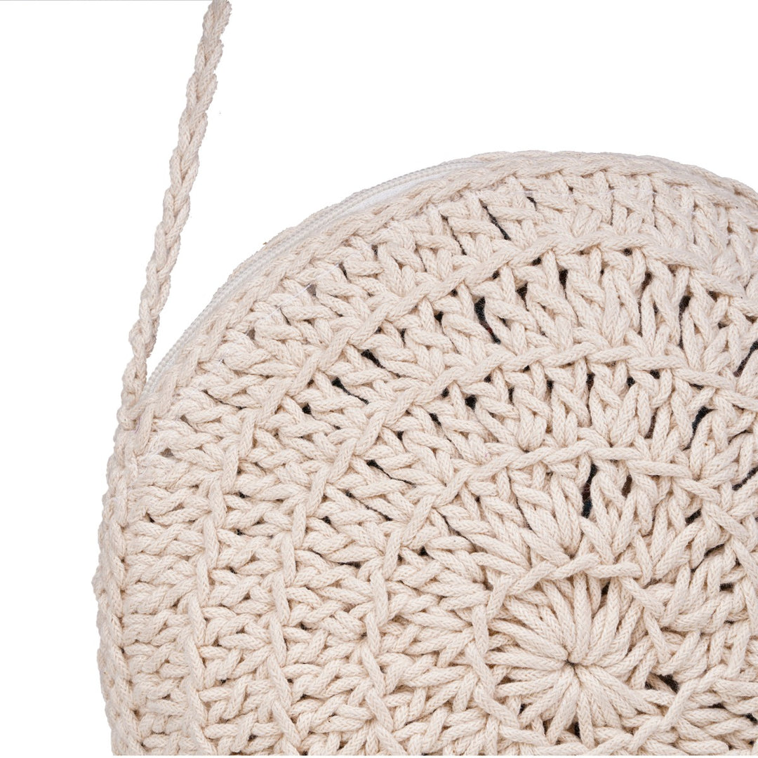 Miniature Round Mini Sling Bag | Hand-Crochet | Cotton Yarn | Off White