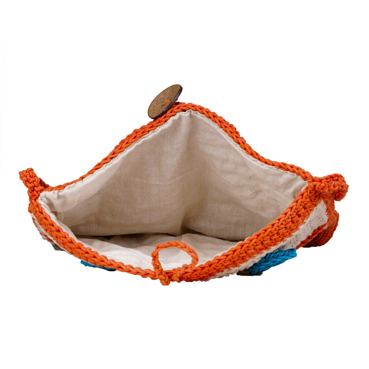 Rectangular Crossbody Bag | Hand-Crochet | Cotton Yarn | Off White & Orange