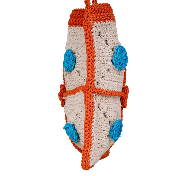 Rectangular Crossbody Bag | Hand-Crochet | Cotton Yarn | Off White & Orange