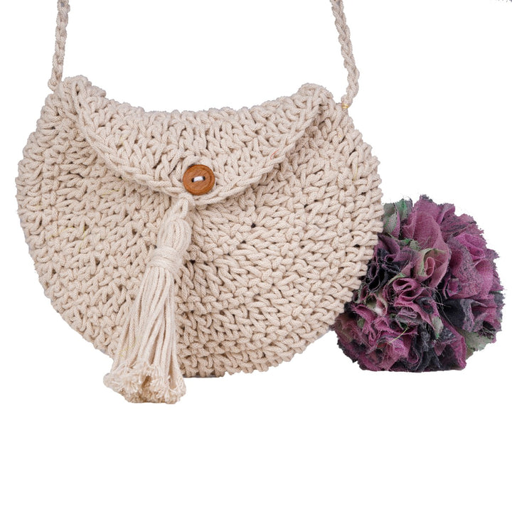 Hand-Crafted Miniature Sling Bag | Hand-Crochet | Cotton Yarn | Off White