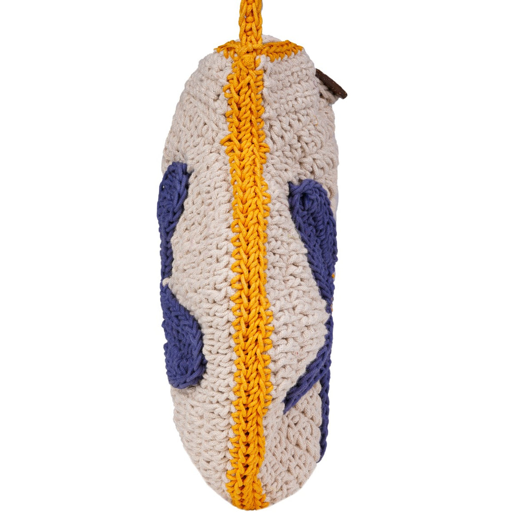 Blue Flower Mini Shoulder Bag | Hand-Crochet | Cotton Yarn | Off White & Mustard