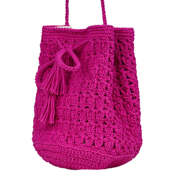 Women Bucket Bag | Hand-Crochet | Cotton Yarn | Rose Pink