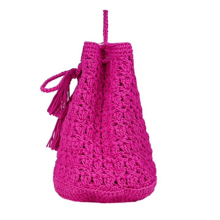 Women Bucket Bag | Hand-Crochet | Cotton Yarn | Rose Pink