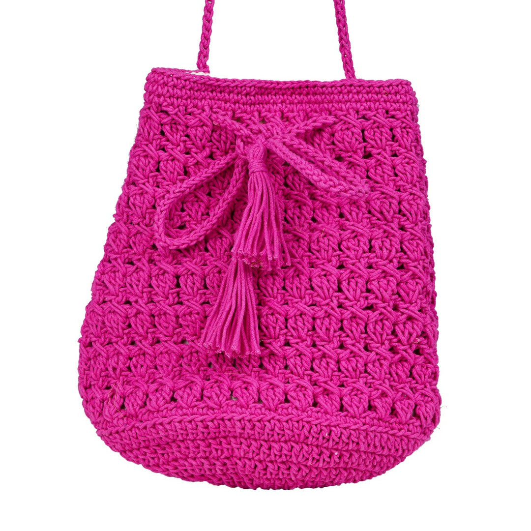 Women Bucket Bag | Hand-Crochet | Cotton Yarn | Rose Pink