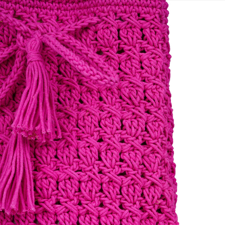 Women Bucket Bag | Hand-Crochet | Cotton Yarn | Rose Pink