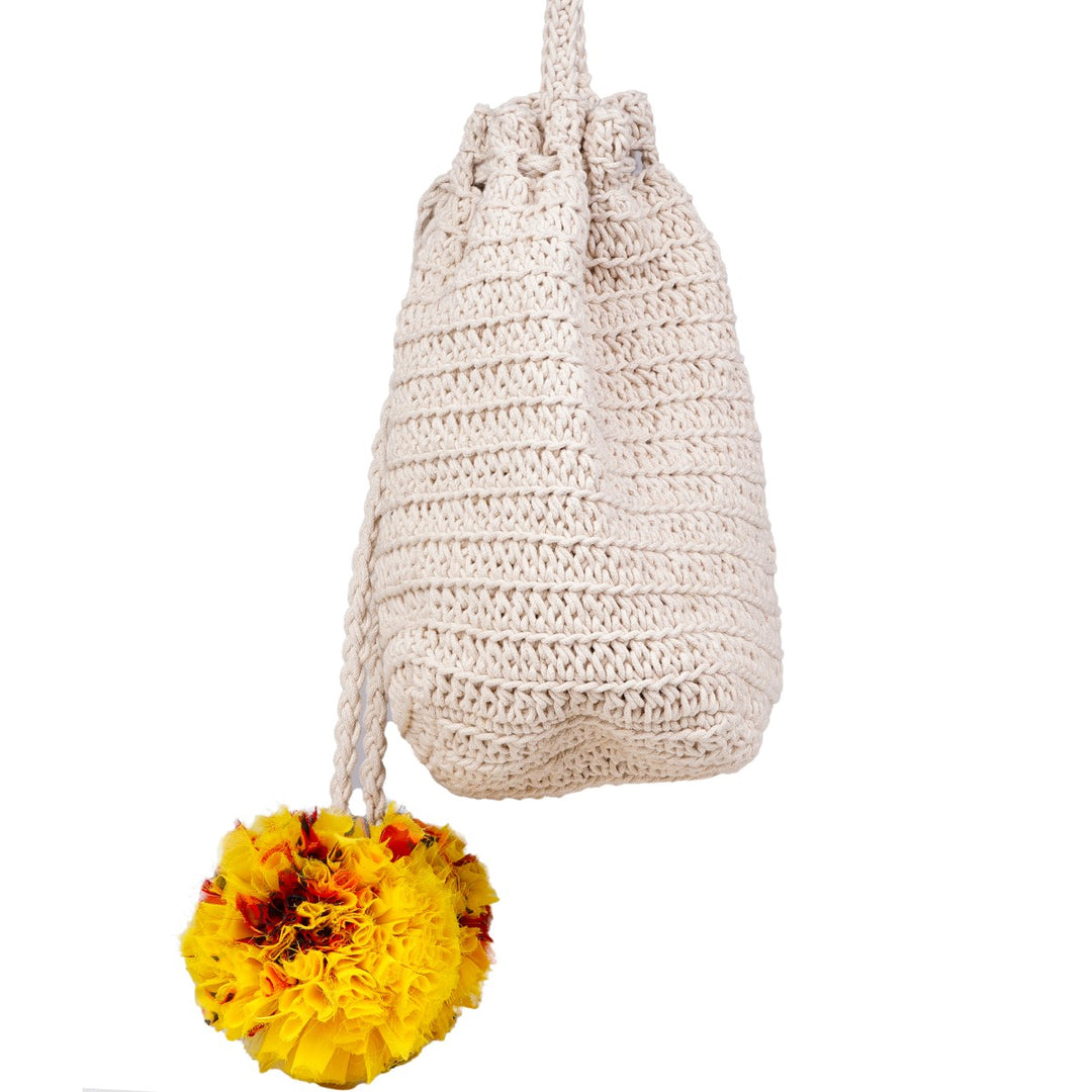 Hand-Crafted Potli Bag | Hand-Crochet | Cotton Yarn | Off White