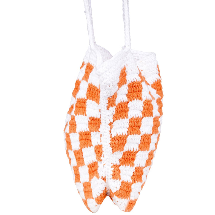 Hand-crafted Checkered Board Bag | Hand-Crochet | Cotton Yarn | White