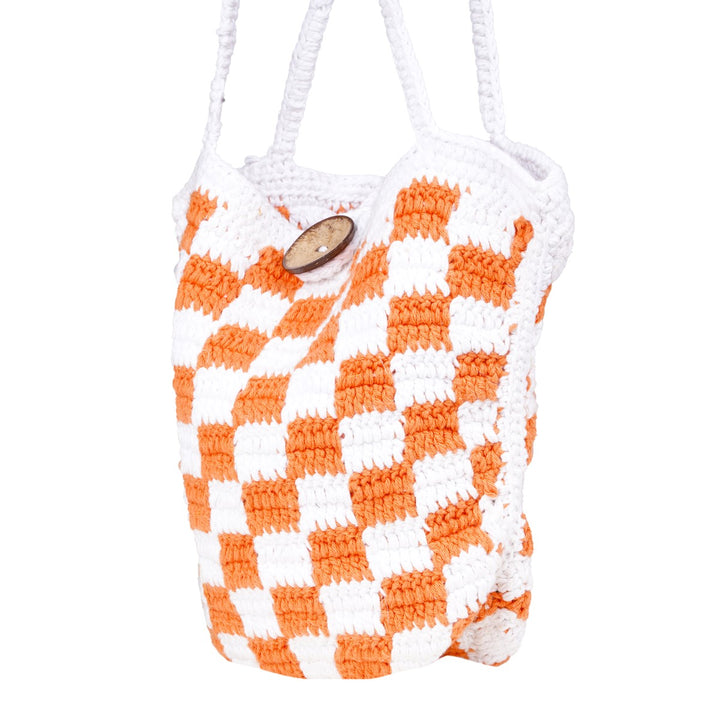 Hand-crafted Checkered Board Bag | Hand-Crochet | Cotton Yarn | White