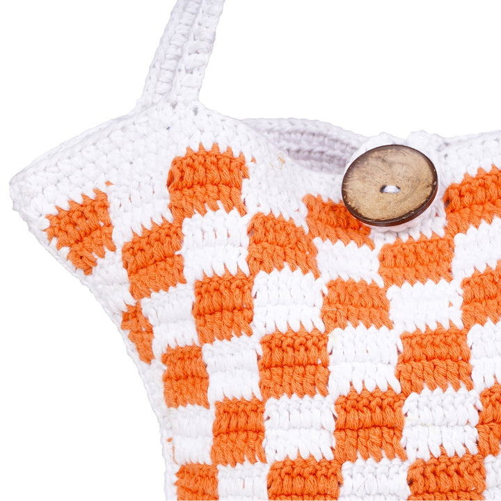 Hand-crafted Checkered Board Bag | Hand-Crochet | Cotton Yarn | White