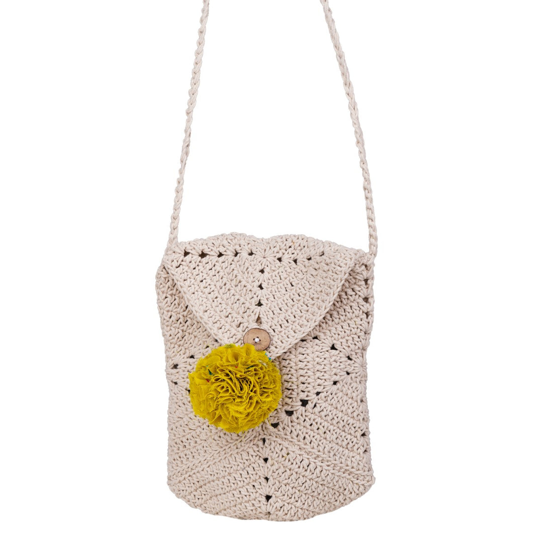 Hand-Crafted Long Carry Sling Bag | Hand-Crochet | Cotton Yarn | Off White