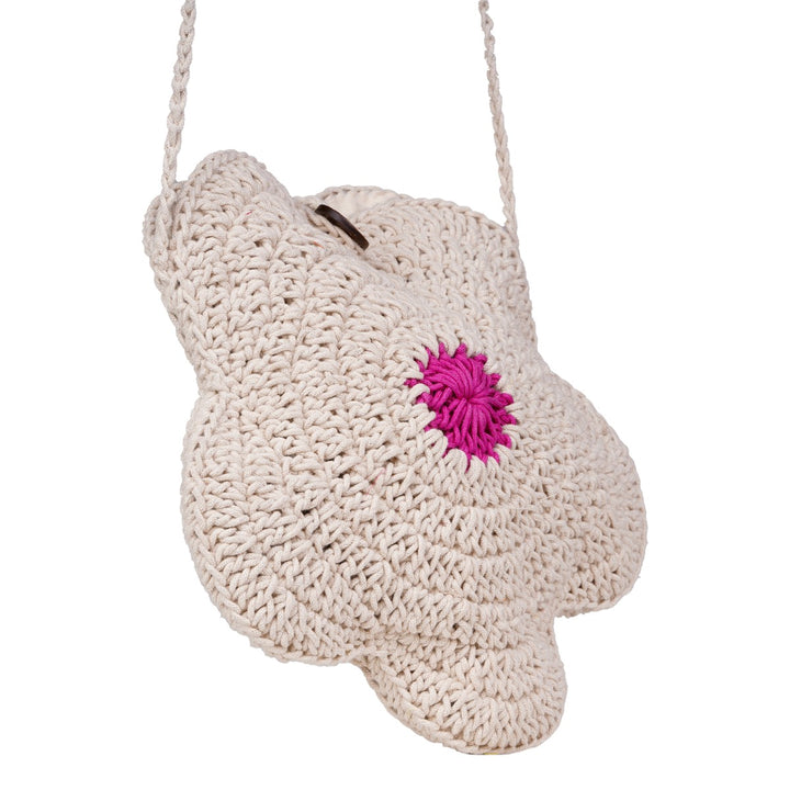 Hand-Crafted Flower Sling Bag | Hand-Crochet | Cotton Yarn | Off White