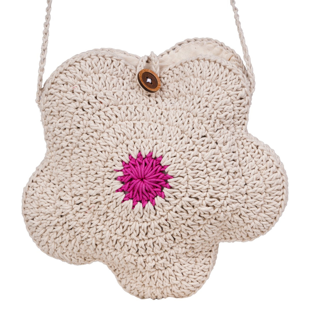 Hand-Crafted Flower Sling Bag | Hand-Crochet | Cotton Yarn | Off White