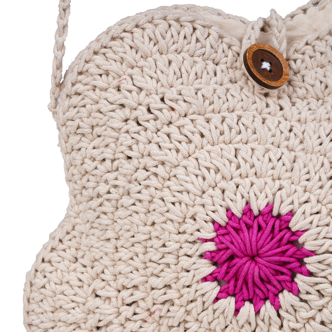 Hand-Crafted Flower Sling Bag | Hand-Crochet | Cotton Yarn | Off White