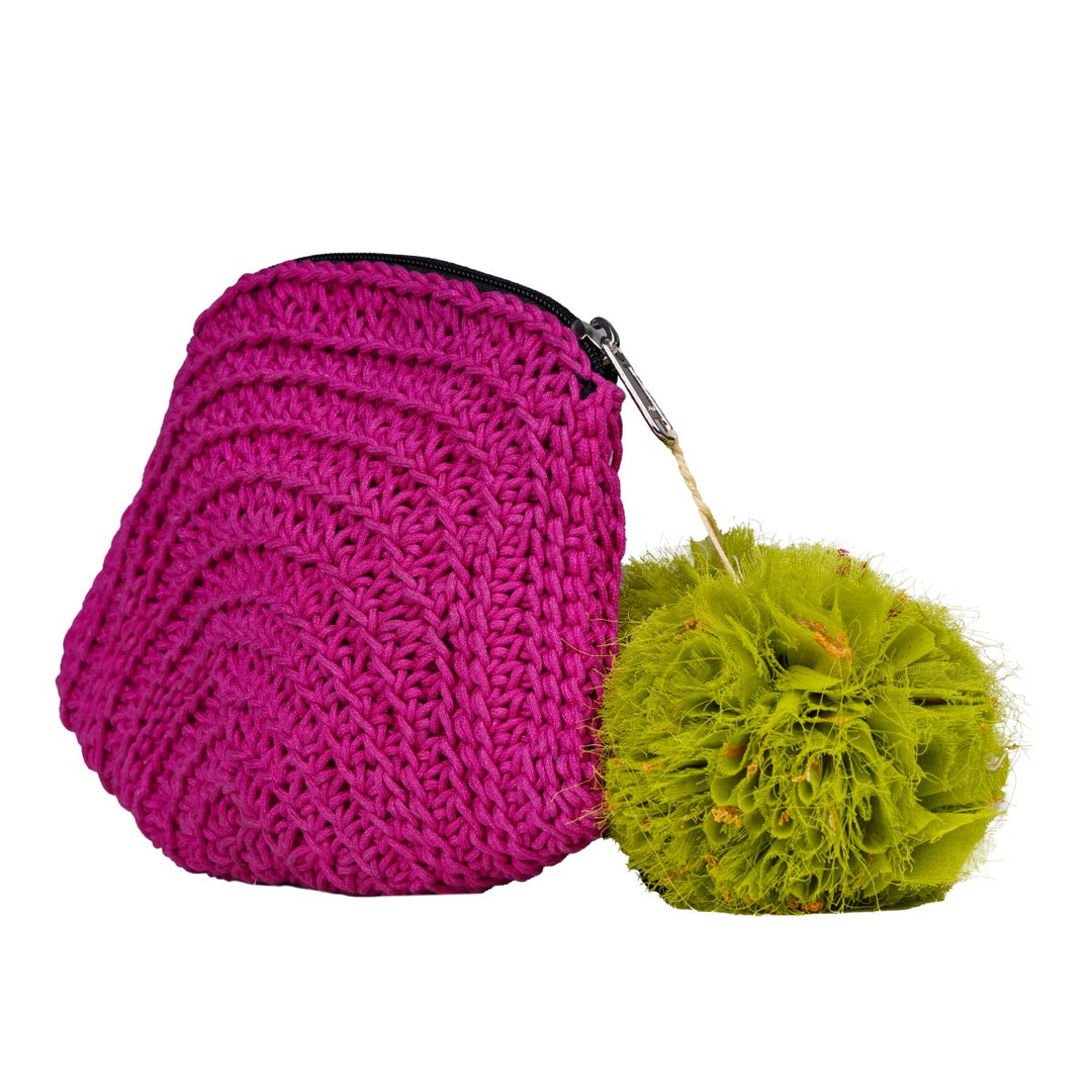 Hand-Crochet Clutch Bag | Eco-Friendly | Cotton Yarn | Sustainable | Magenta Pink