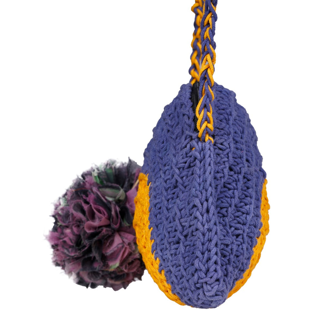 Half Circle Sling Bag | Hand-Crochet | Cotton Yarn | Navy Blue & Mustard Yellow