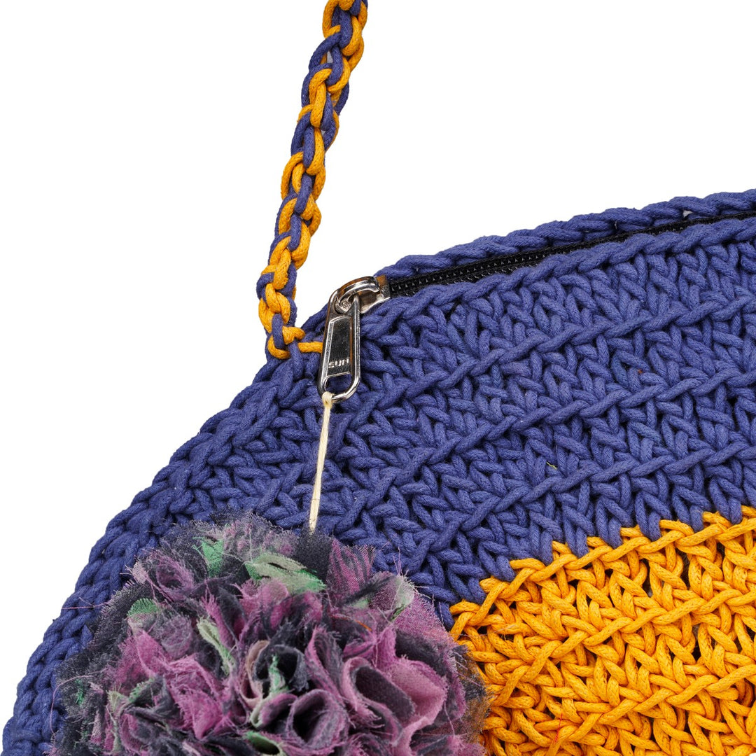 Half Circle Sling Bag | Hand-Crochet | Cotton Yarn | Navy Blue & Mustard Yellow