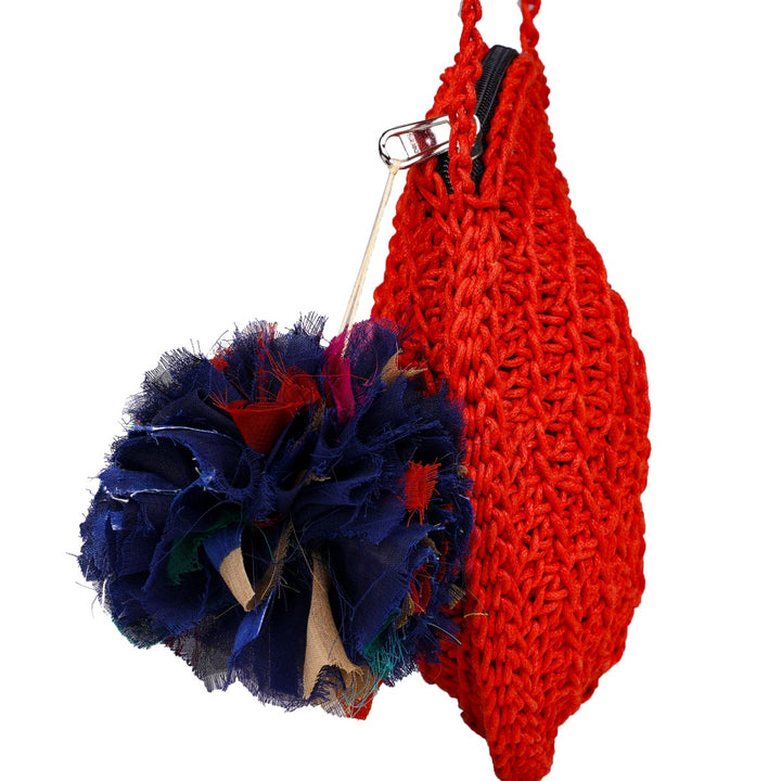 Miniature Round Sling Bag | Crochet Work | Cotton Yarn | Crimson Red