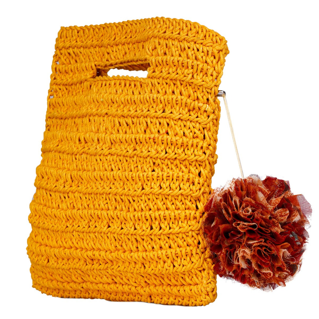 Miniature Hand Clutch Bag | Hand-Crochet | Cotton Yarn | Mustard Yellow