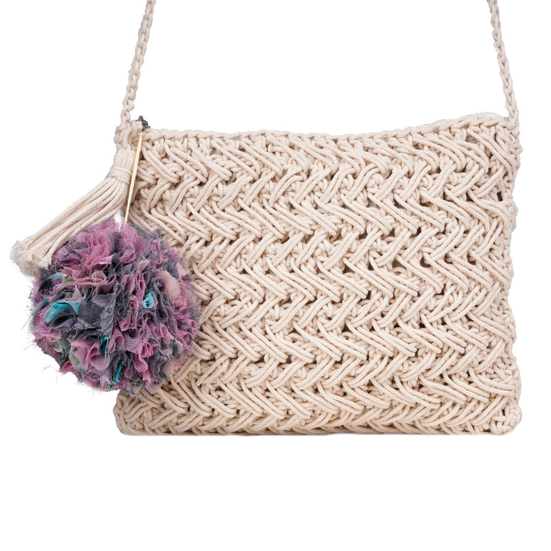 Women Carry-All Sling Bag | Hand-Crochet | Cotton Yarn | Off White