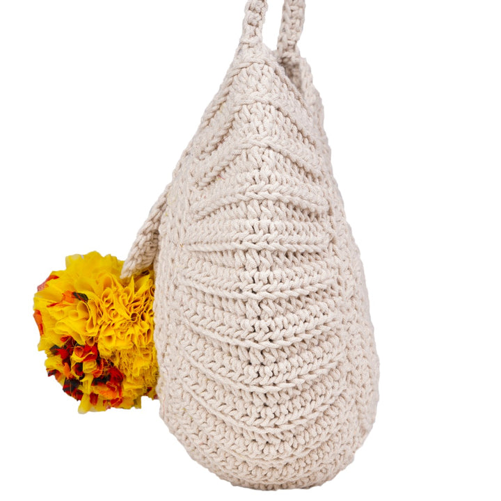 Hand-Crafted Semi-circle Sling Bag  | Hand-Crochet | Cotton Yarn | Off White