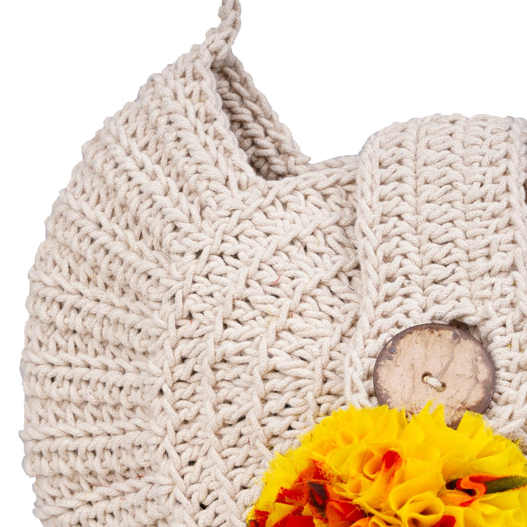 Hand-Crafted Semi-circle Sling Bag  | Hand-Crochet | Cotton Yarn | Off White