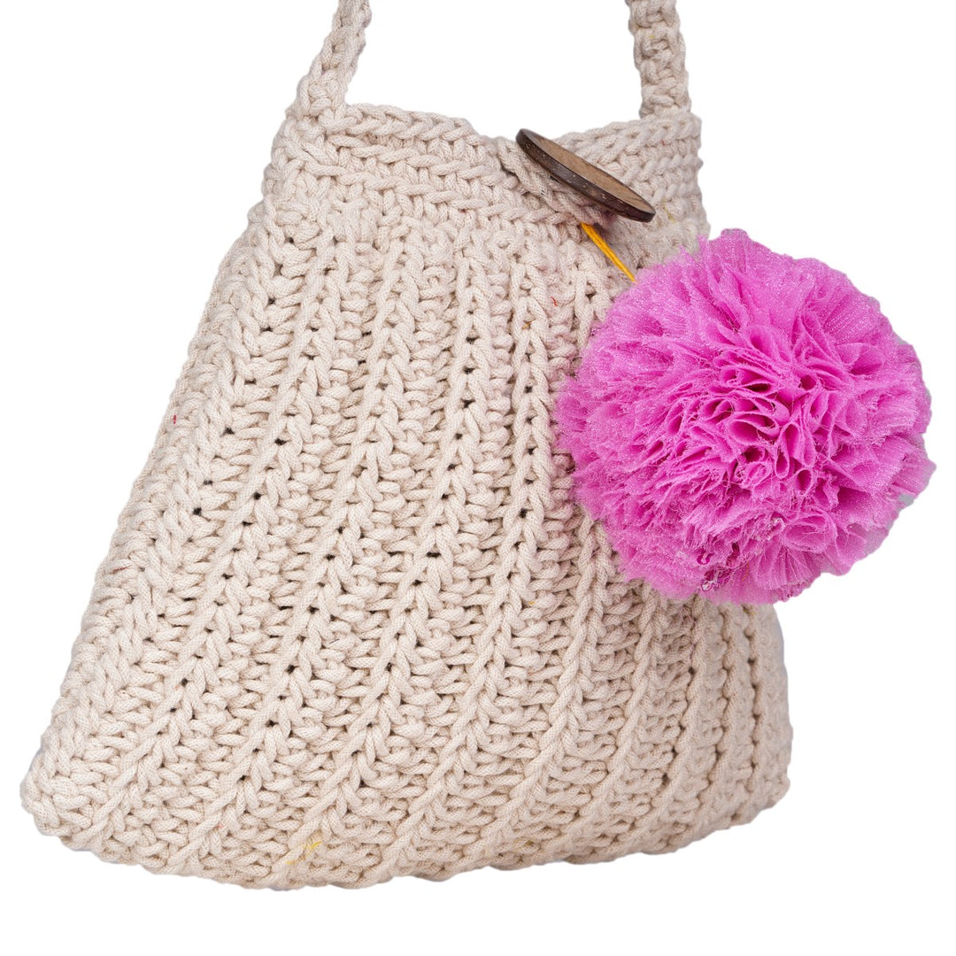 A line Women Hand Bag | Hand-Crochet | Cotton | Off White