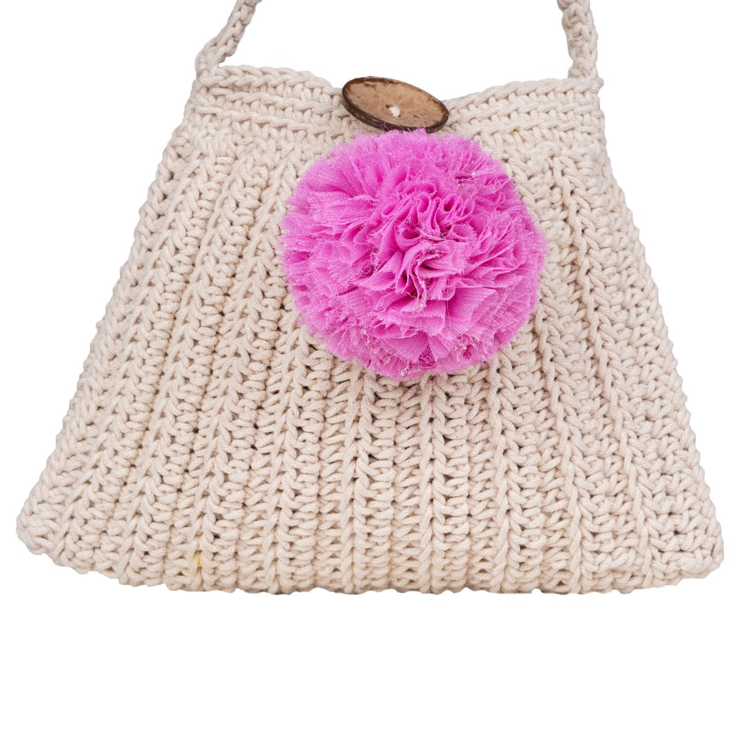 A line Women Hand Bag | Hand-Crochet | Cotton | Off White