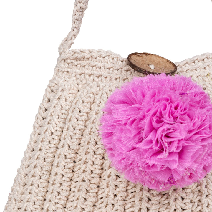 A line Women Hand Bag | Hand-Crochet | Cotton | Off White