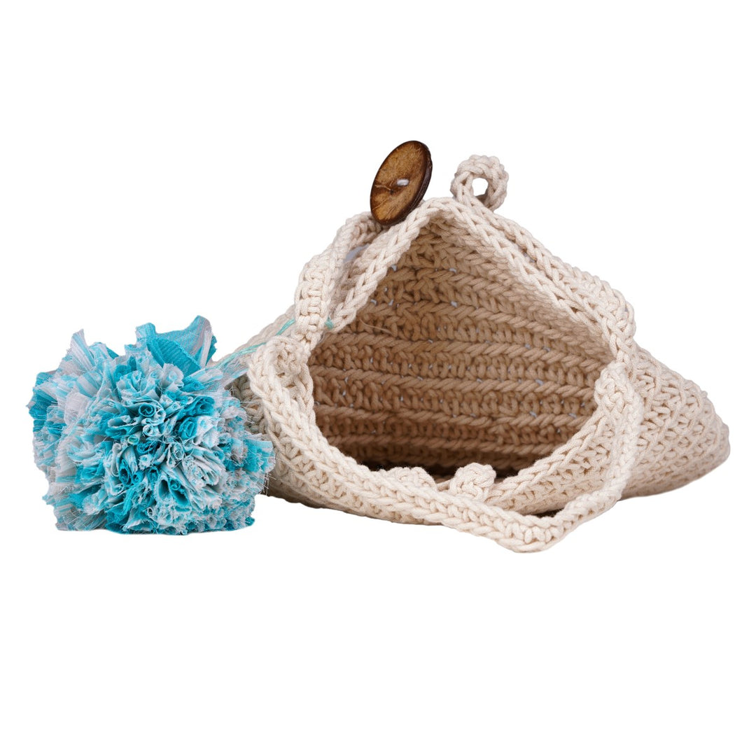 Mini Quad Hand Bag  | Hand-Crochet | Cotton Yarn | Off-White