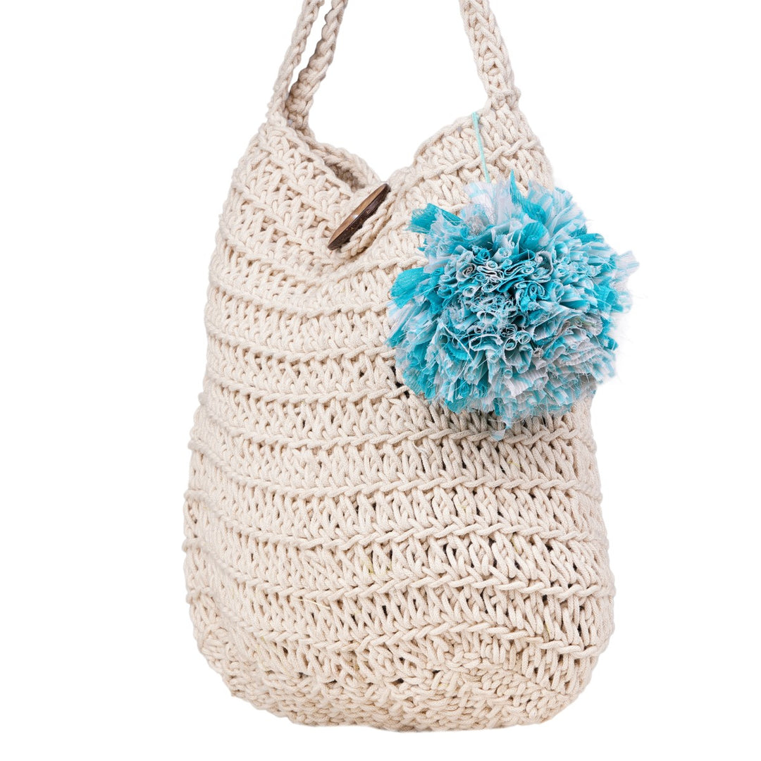 Mini Quad Hand Bag  | Hand-Crochet | Cotton Yarn | Off-White