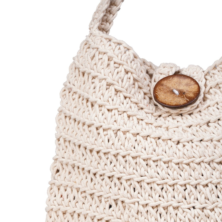 Mini Quad Hand Bag  | Hand-Crochet | Cotton Yarn | Off-White