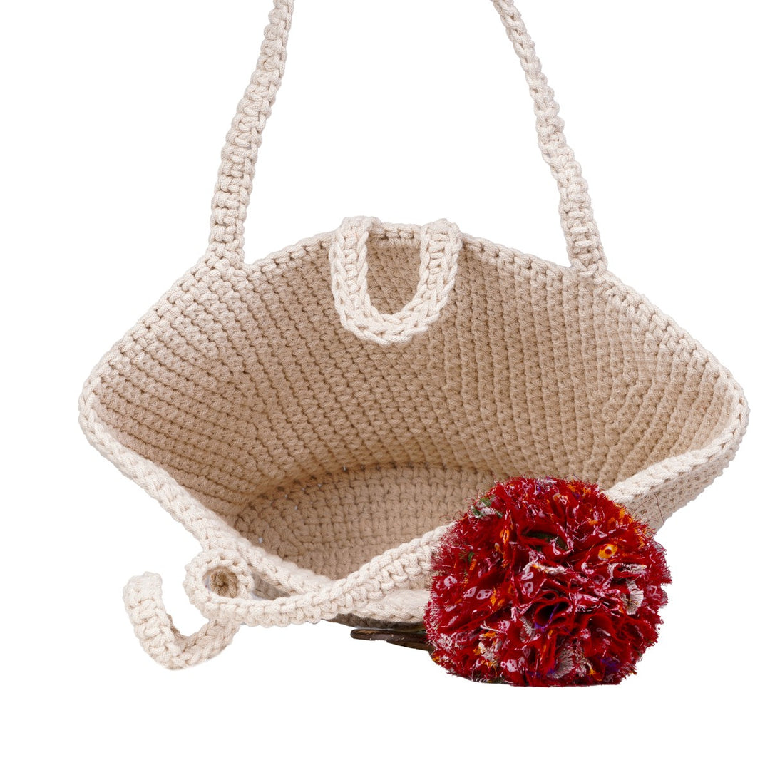 Basket Hand Bag | Hand-Crafted & Crochet Work | Cotton Yarn | Off White