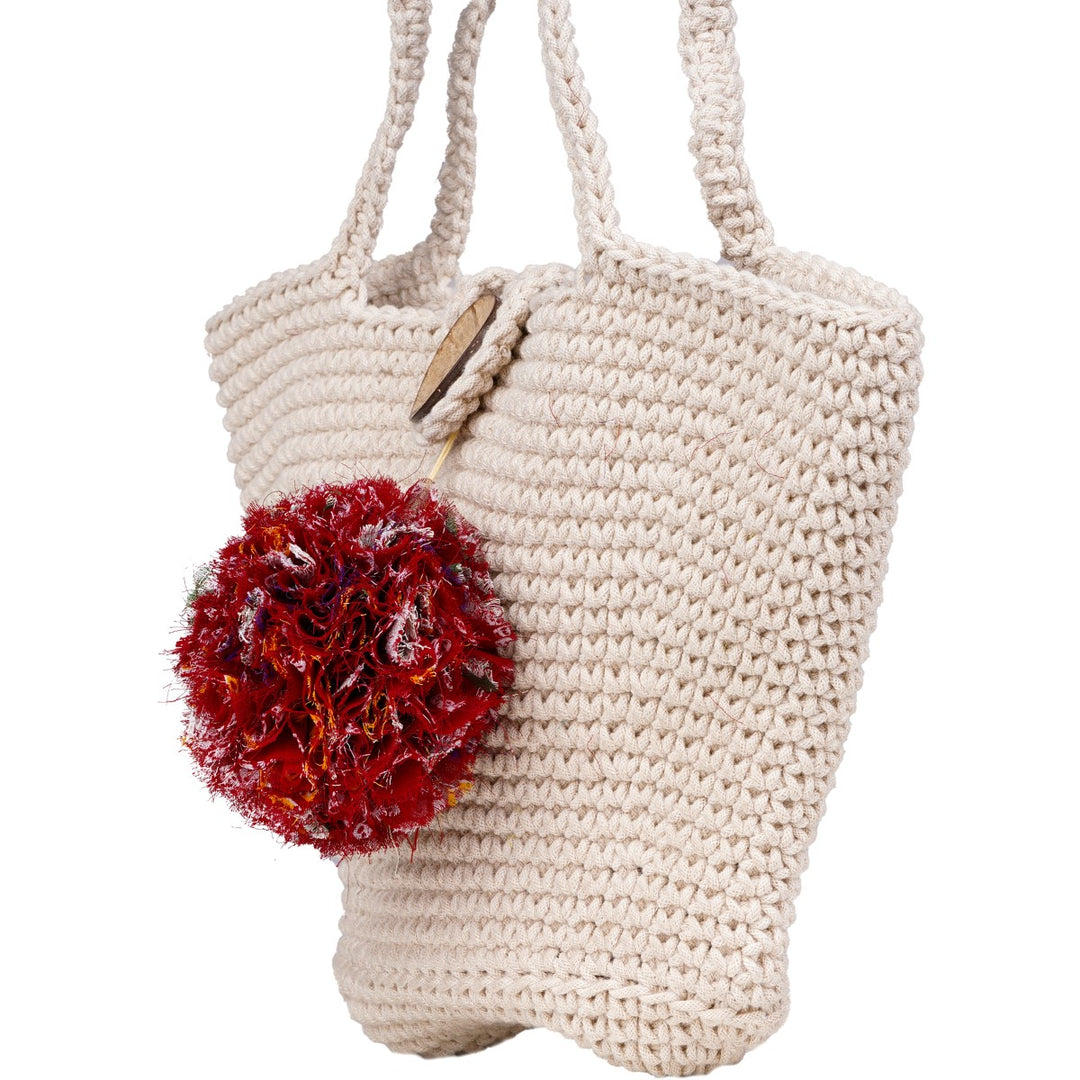 Basket Hand Bag | Hand-Crafted & Crochet Work | Cotton Yarn | Off White