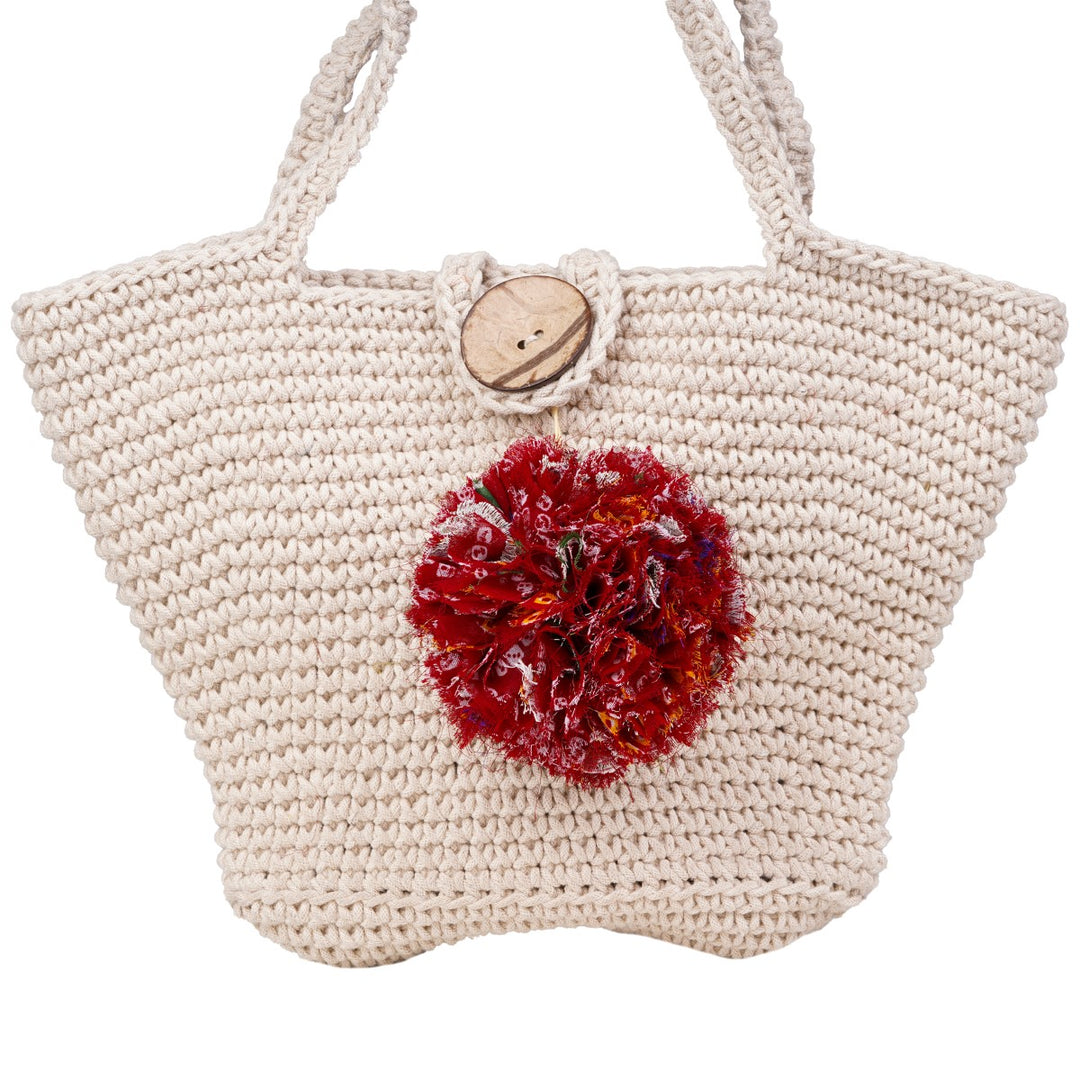 Basket Hand Bag | Hand-Crafted & Crochet Work | Cotton Yarn | Off White