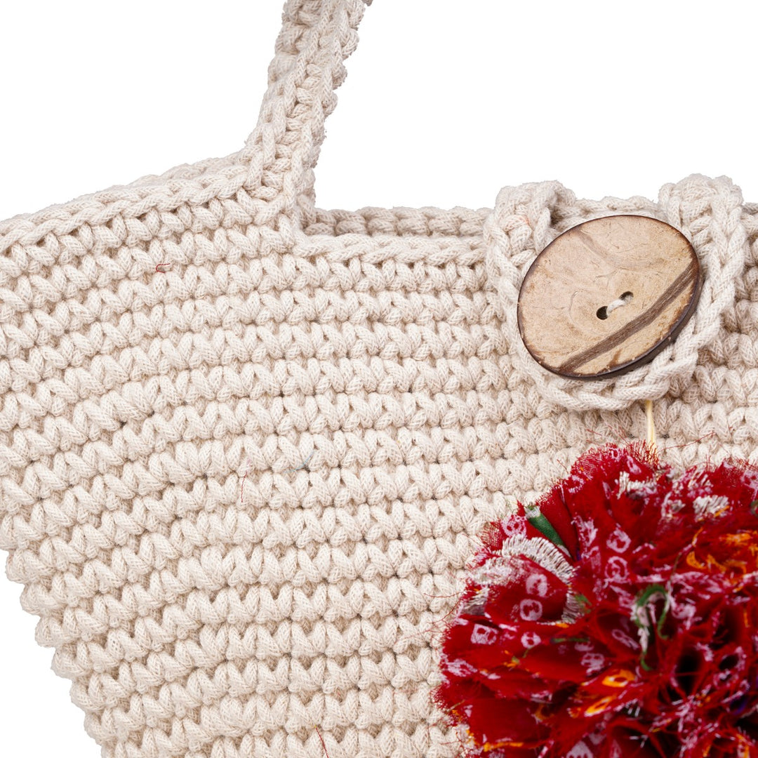 Basket Hand Bag | Hand-Crafted & Crochet Work | Cotton Yarn | Off White