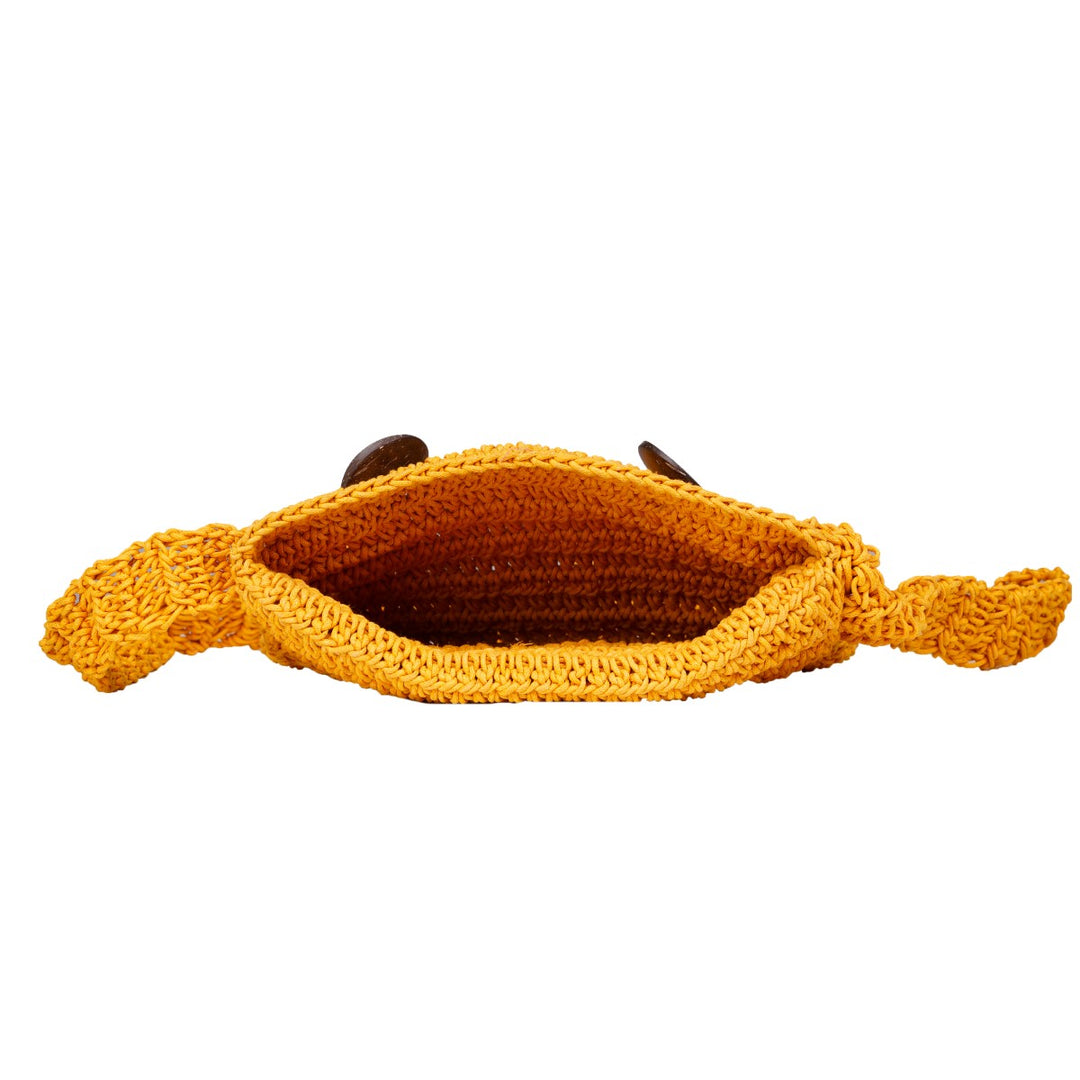 Miniature Quad Mini Sling Bag | Hand-Crochet | Cotton Yarn | Mustard Yellow