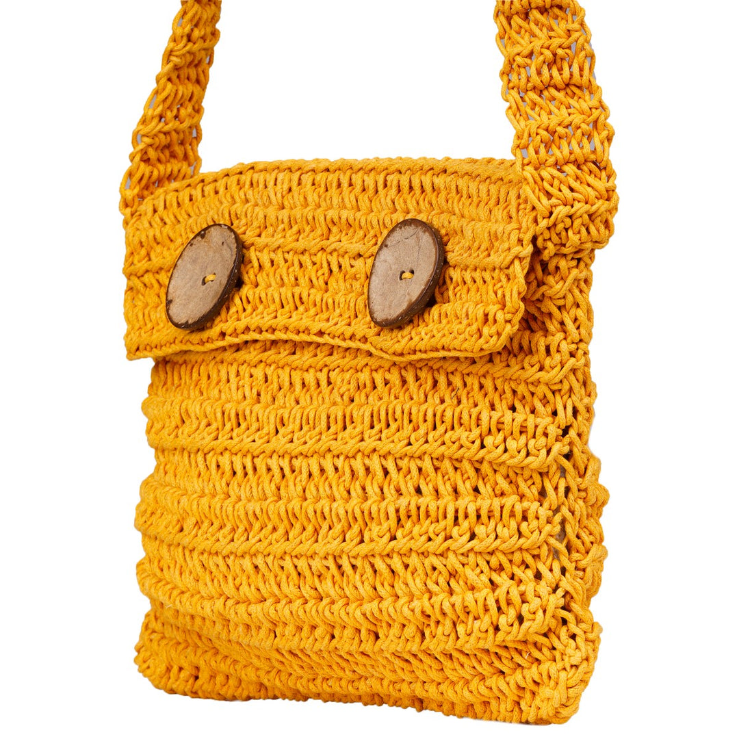 Miniature Quad Mini Sling Bag | Hand-Crochet | Cotton Yarn | Mustard Yellow