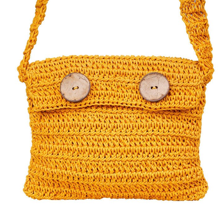 Miniature Quad Mini Sling Bag | Hand-Crochet | Cotton Yarn | Mustard Yellow