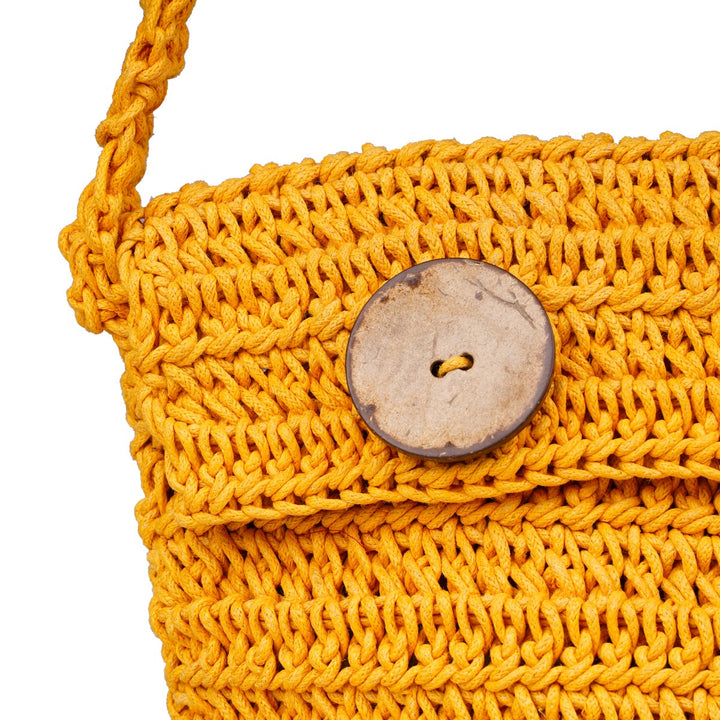 Miniature Quad Mini Sling Bag | Hand-Crochet | Cotton Yarn | Mustard Yellow