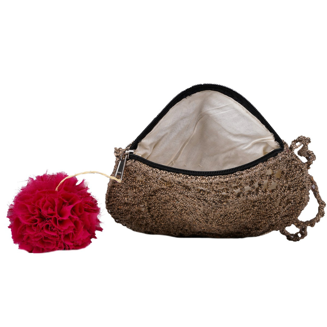 Hand-Crafted Round Mini Sling Bag | Hand-Crochet | Cotton Yarn | Brown