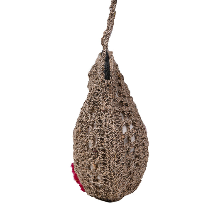 Hand-Crafted Round Mini Sling Bag | Hand-Crochet | Cotton Yarn | Brown