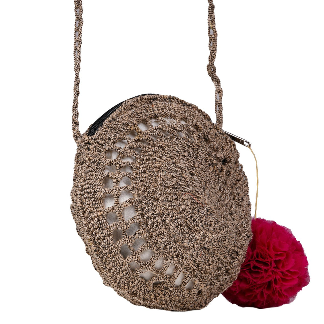 Hand-Crafted Round Mini Sling Bag | Hand-Crochet | Cotton Yarn | Brown