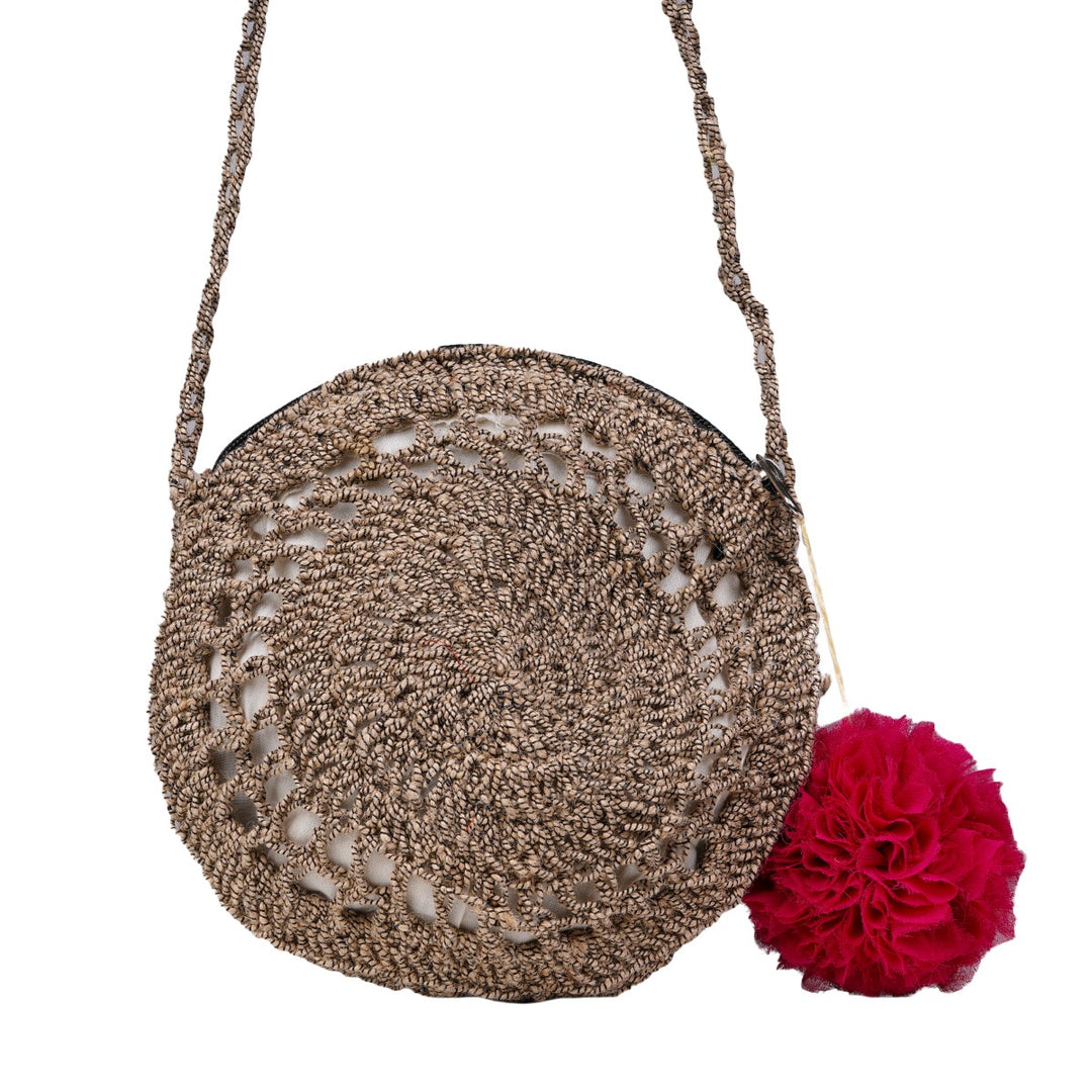 Hand-Crafted Round Mini Sling Bag | Hand-Crochet | Cotton Yarn | Brown