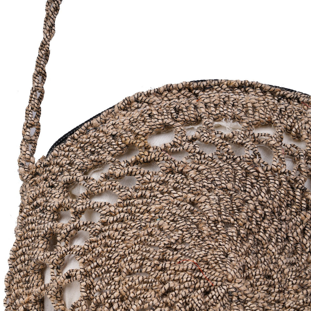 Hand-Crafted Round Mini Sling Bag | Hand-Crochet | Cotton Yarn | Brown