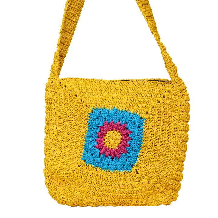 Chrysanthemum Quad Sling Bag | Hand-Crochet | Cotton Yarn | Mustard Yellow