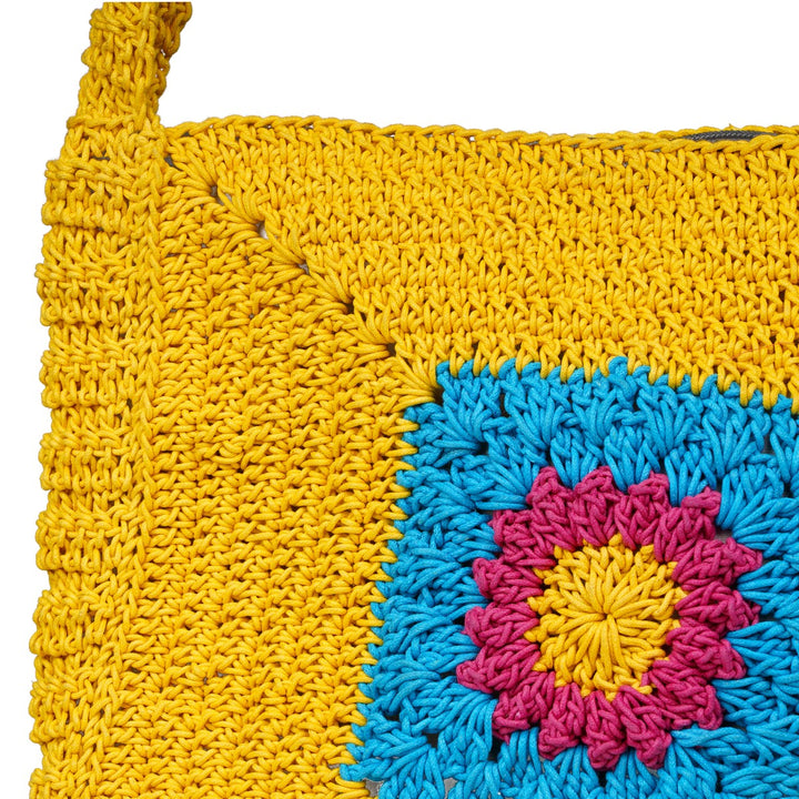 Chrysanthemum Quad Sling Bag | Hand-Crochet | Cotton Yarn | Mustard Yellow