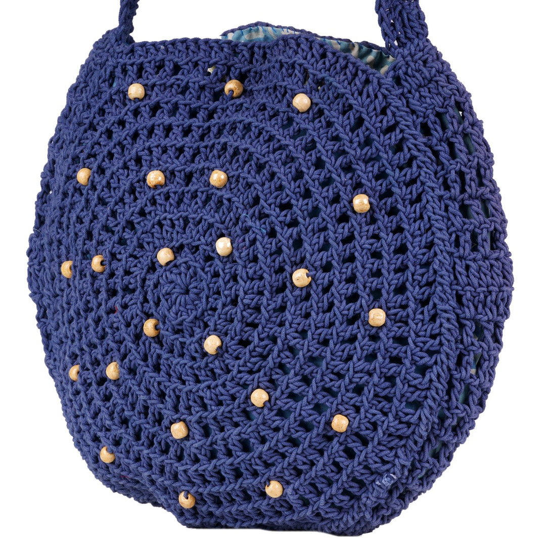 Quad Spirit Sling Bag | Hand-Crochet | Cotton Yarn | Navy Blue