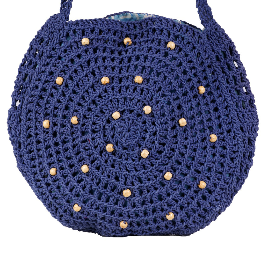 Quad Spirit Sling Bag | Hand-Crochet | Cotton Yarn | Navy Blue