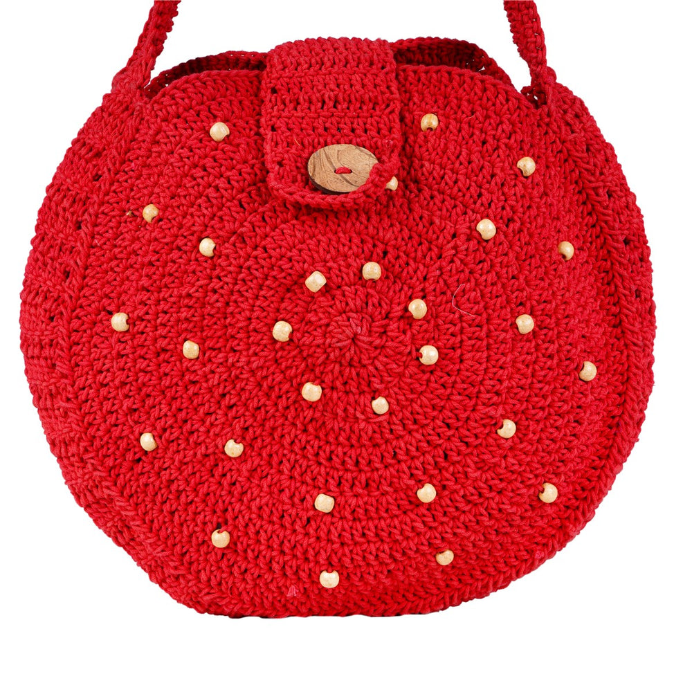 United Urbane Sling Bag | Hand-Crochet | Cotton Yarn | Crimson Red